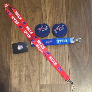 Buffalo Bills Bundle - Lanyard, key chain, and car cup holder accessories